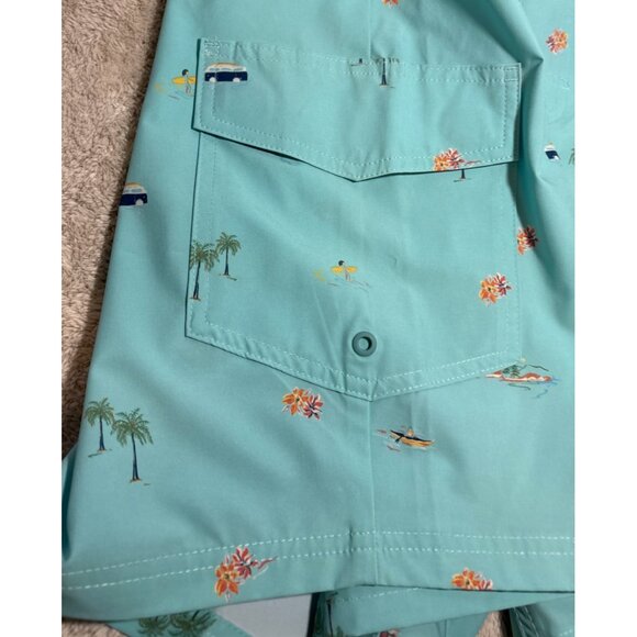 Far West Swim Shorts Mens Aqua Trunks Tropical Print Palm Trees Pockets Lined - Picture 5 of 11